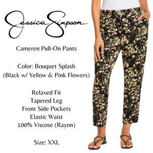 Jessica Simpson • Cameren Black w/ Yellow Flowers Relaxed Pull-On Pants • XXL
